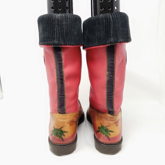 Vintage Leather Foldover Boots Pink Brown Tropical Beach  OOAK England Sz UK 6 - Picture 8 of 16
